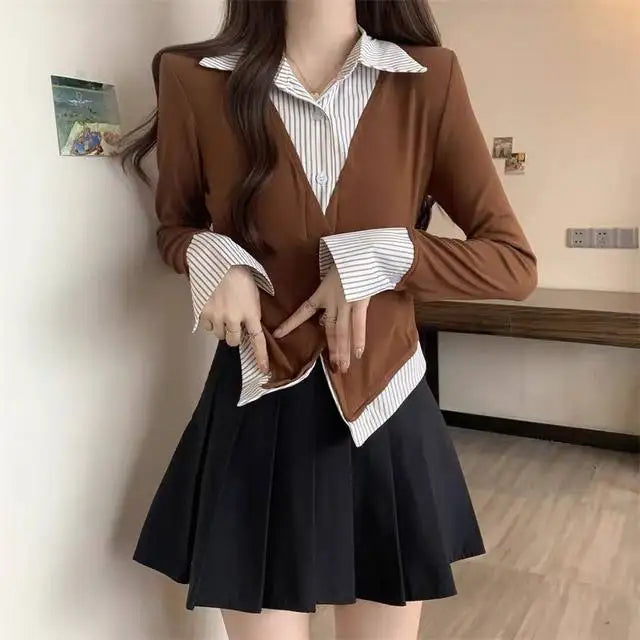 Veylora Striped Shirts & Blouses For Women Basic Modern Long Youthful Clothes Cute And Elegant New 2025 Aesthetic Plus Size Woman Top
