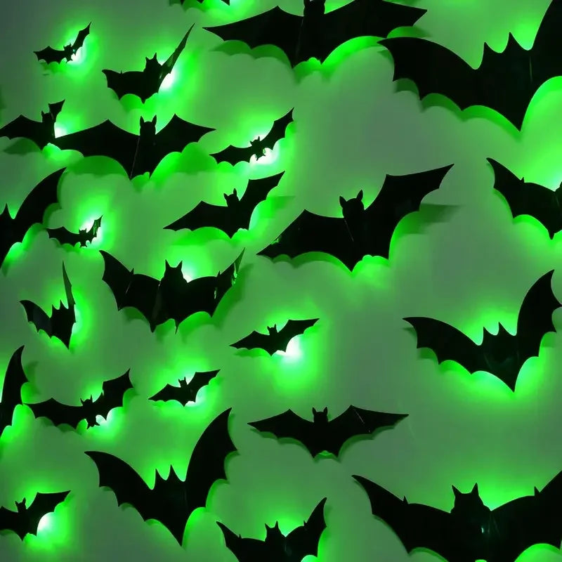 Veylora Halloween Decorations  3D LED Lighted Bats with Purple Green Lights, Waterproof Window Stickers for Indoor Outdoor Scary Decor