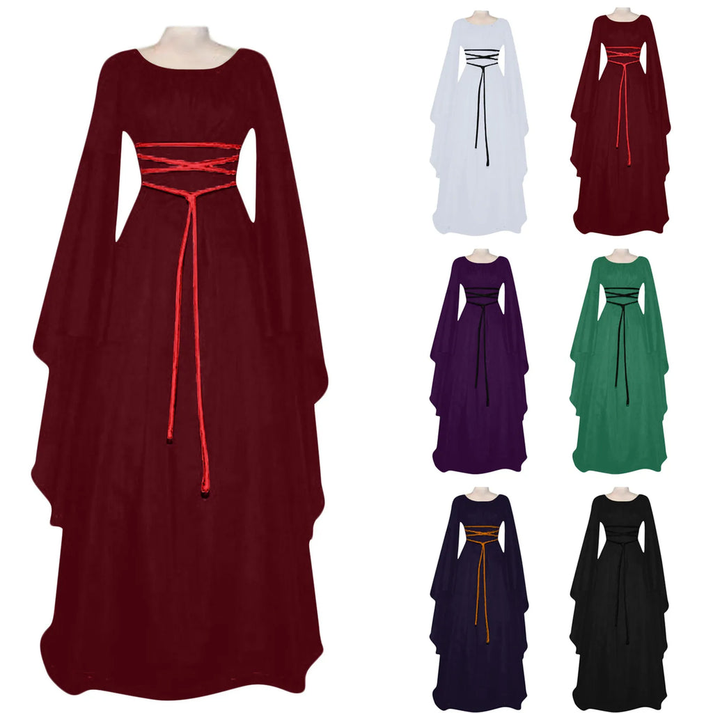 Veylora Women Dresses Vintage Medieval Cosplay Costume Ghost Witch Vampire Gothic Dress Halloween Christmas Masquerade Party Dress