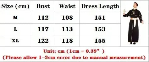 Veylora Halloween Costumes Religious Pastor Father Priest Pope Costume Medieval Nun Cosplay Carnival Party Fancy Dress Up for Men Women