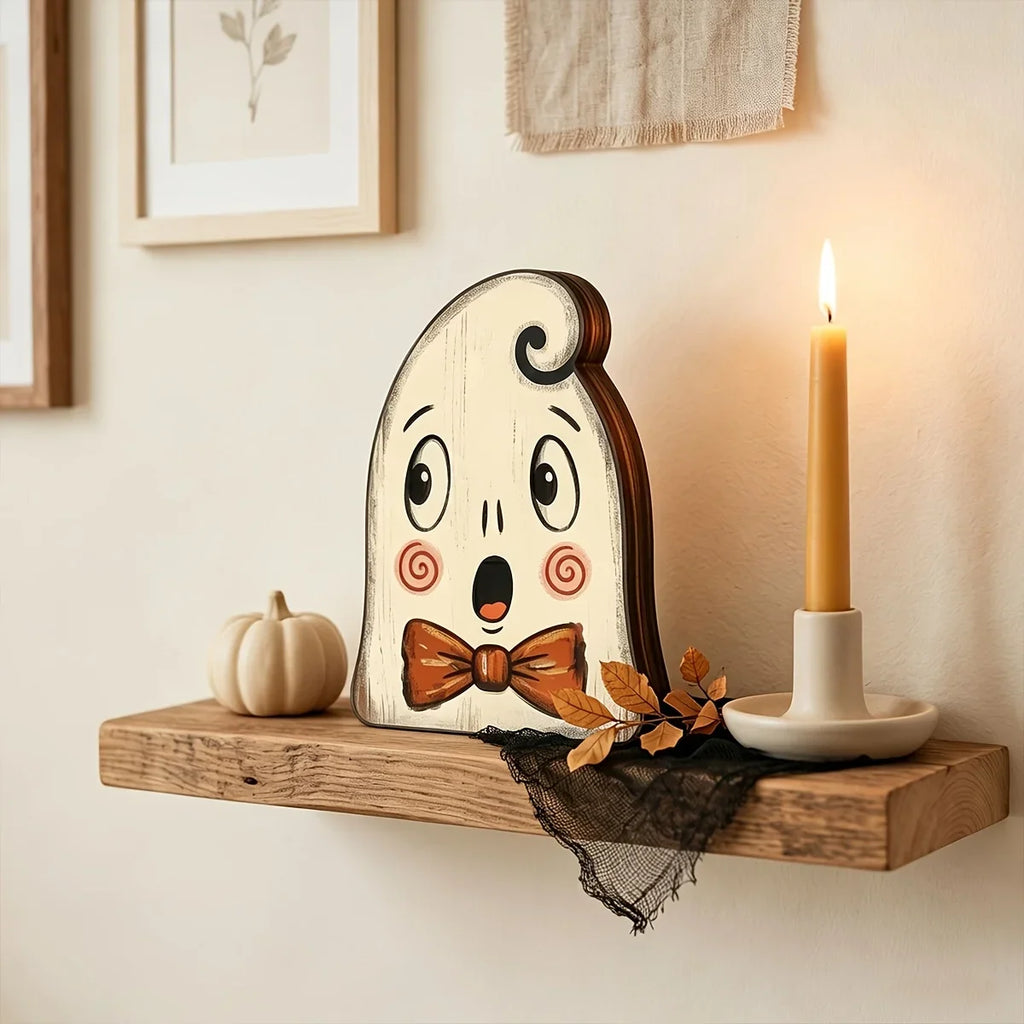 Veylora Halloween Decor Indoor,Retro Wooden Block for Shelf Decoration,Cute Ghost,Pumpkin,Black Cat,Skeleton,Witch Owl,Housewarming Gift