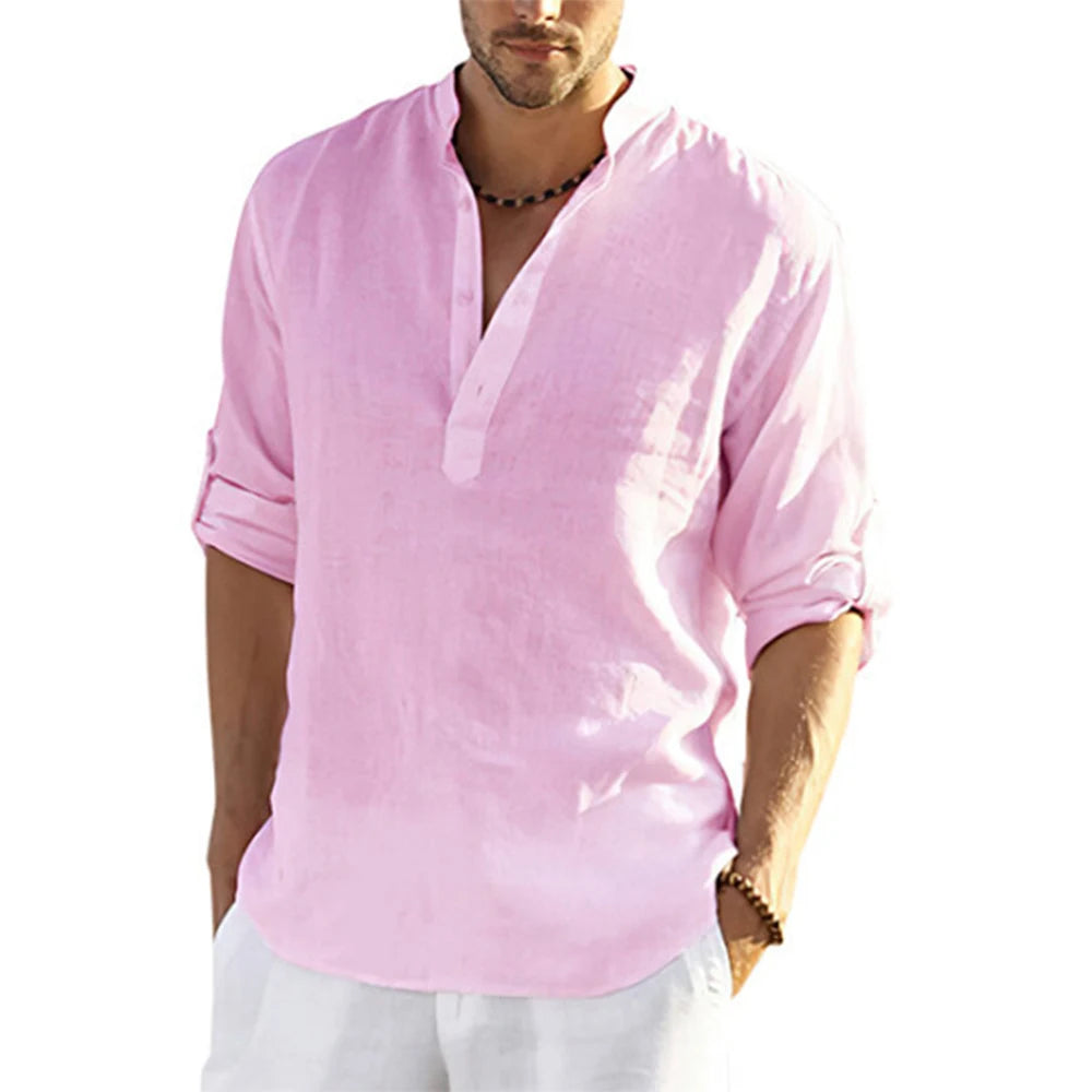 Veylora Men's Casual Blouse Cotton Linen Shirt Loose Tops Long Sleeve Tee Shirt Spring Autumn Casual Handsome Men's Shirts