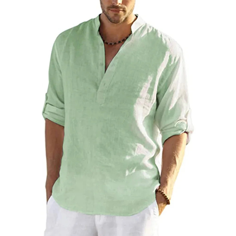 Veylora Men's Casual Blouse Cotton Linen Shirt Loose Tops Long Sleeve Tee Shirt Spring Autumn Casual Handsome Men's Shirts