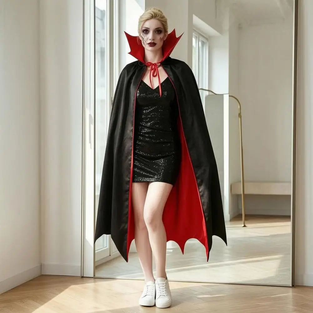 Veylora Vampire Costume Cloak with Stand Up Collar Medieval Gothic Black Red Cape for Halloween Cosplay, Masquerade, Fancy Dance