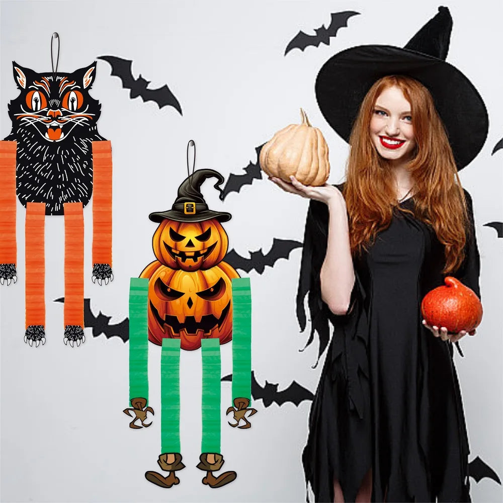 Veylora Halloween Hanging Decorations Pumpkin Witch Cat Vampire Ornaments Trick Or Treat Party Indoor Outdoor Garden Door Wall Decors