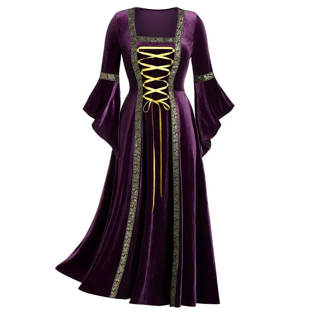 Veylora Halloween Women Dress Costumes For Women Long Sleeve Medieval Cosplay Vintage Vampire Witch Victorian Gothi Bandage Dress