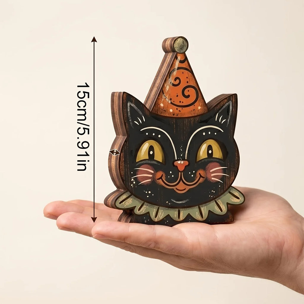 Veylora Halloween Decor Indoor,Retro Wooden Block for Shelf Decoration,Cute Ghost,Pumpkin,Black Cat,Skeleton,Witch Owl,Housewarming Gift