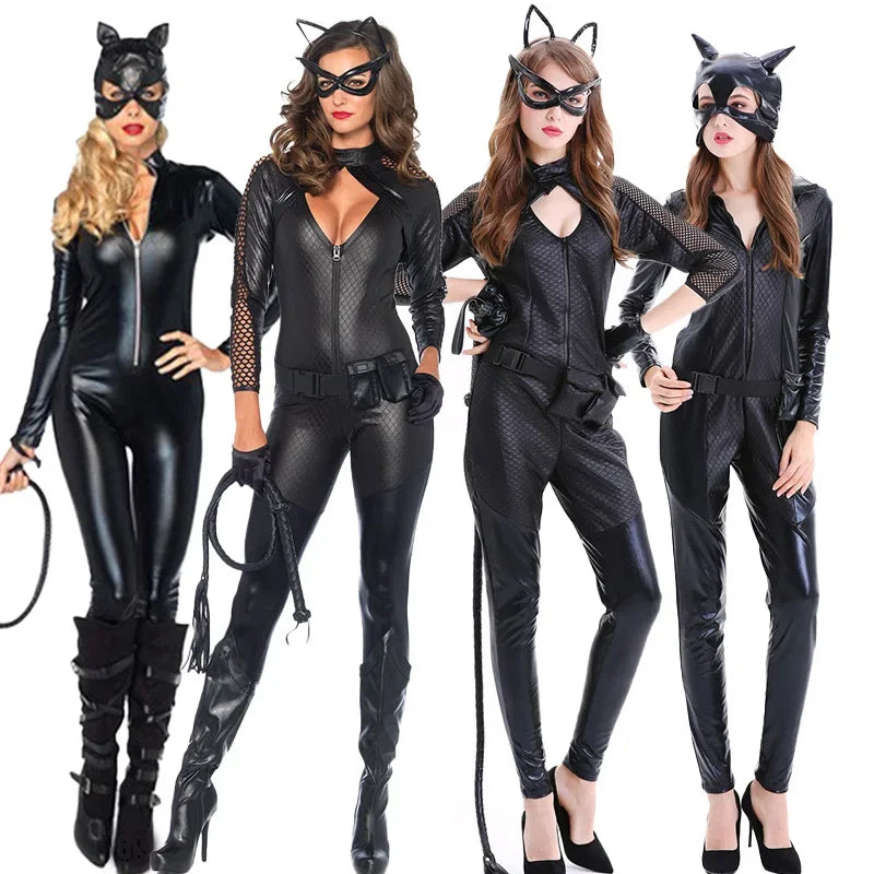 Veylora 2025 New Sexy Cat Cosplay Costume Women's Black Halloween Set Holiday Stage Night Cat Women's Cat Girl Man Role Playing Clothing