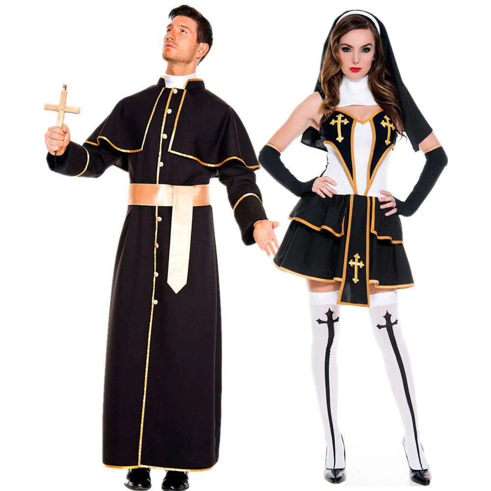 Veylora Halloween Costumes Religious Pastor Father Priest Pope Costume Medieval Nun Cosplay Carnival Party Fancy Dress Up for Men Women
