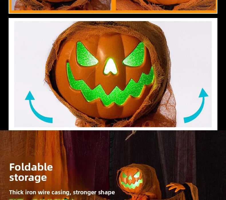 Veylora Halloween Decoration Luminous Demon Pumpkin Scarecrow Hanging Ornaments Turned Head Pumpkin Halloween Horror Home Decor Yard
