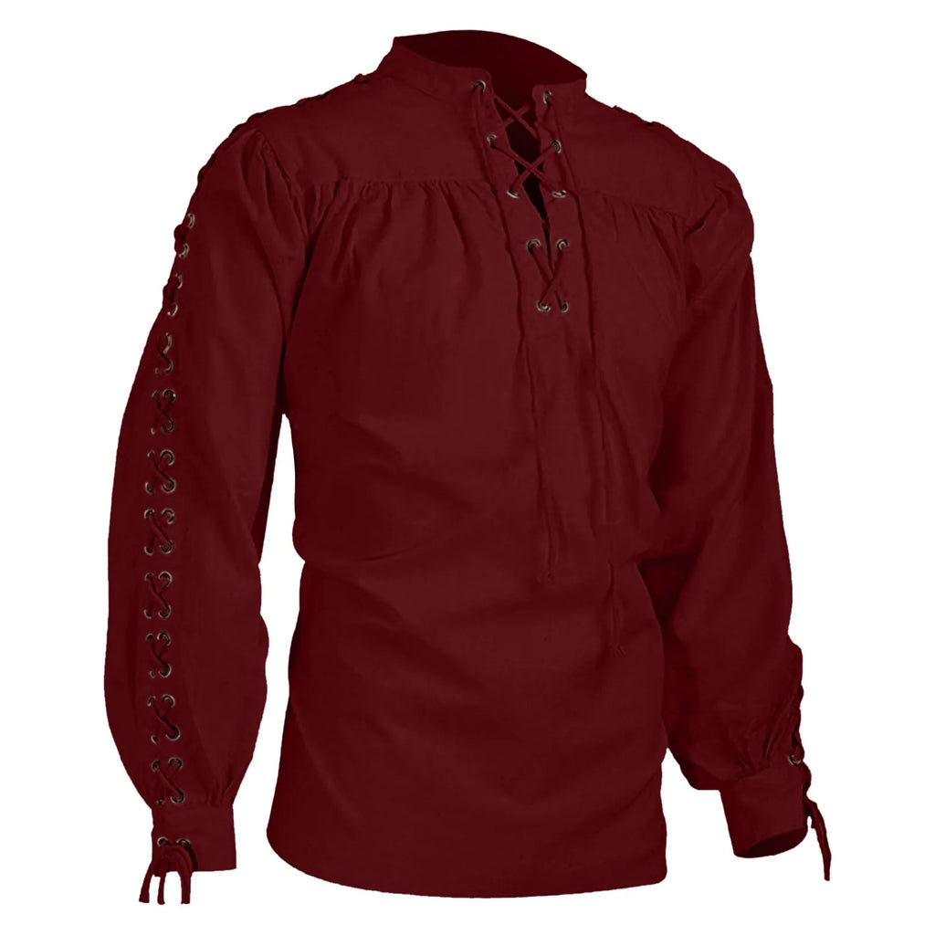 Veylora 2026 Shirts Men Tunic Viking Pirate Costume Gothic Clothes Men Vintage Shirt Ruffle Neckline Drawstring Knight Cosplay Top