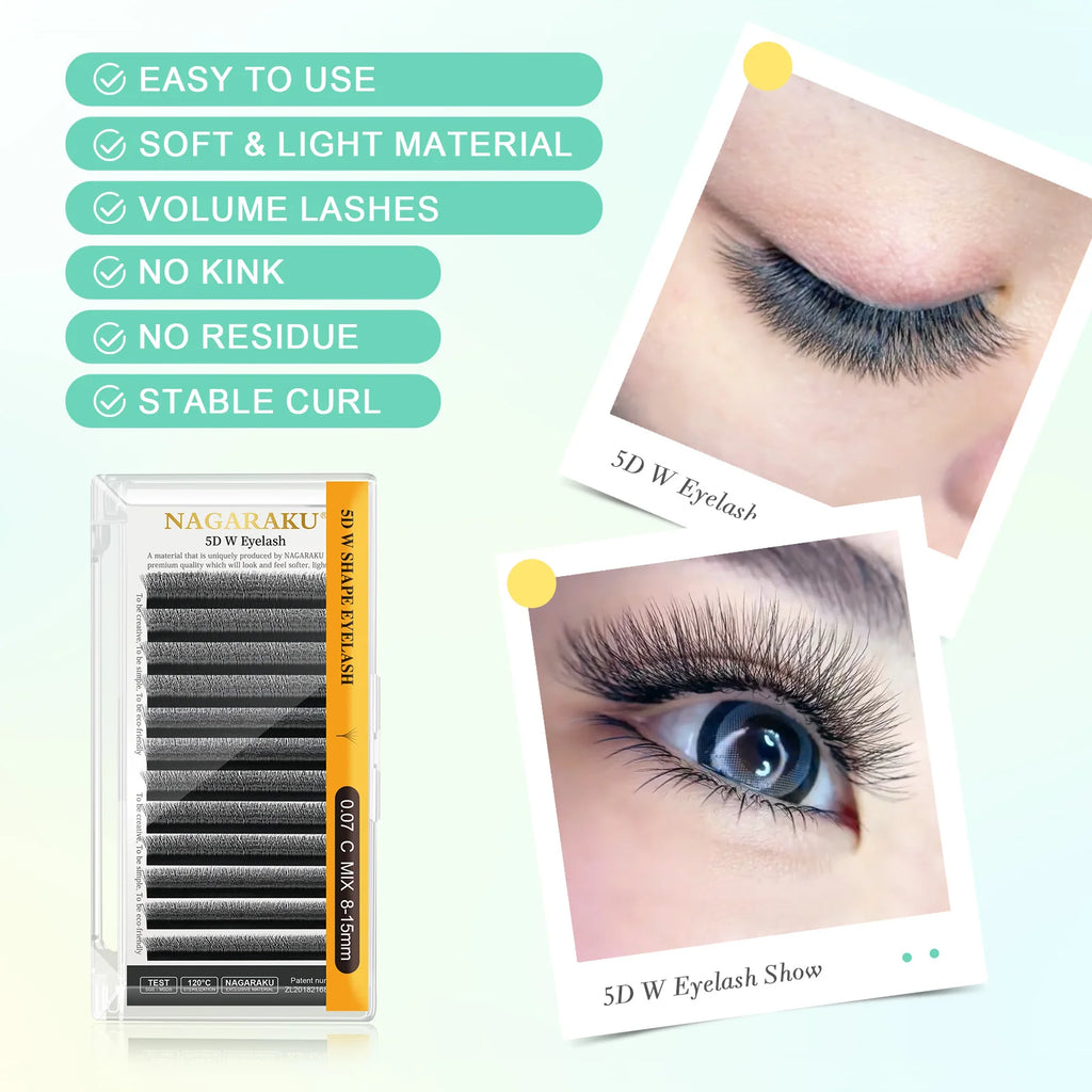 Veylora :NAGARAKU Automatic Flowering W Shape  Bloom 3D 4D 5D 6D Premade Fans Eyelash Extensions Natural Soft Light Full Dense