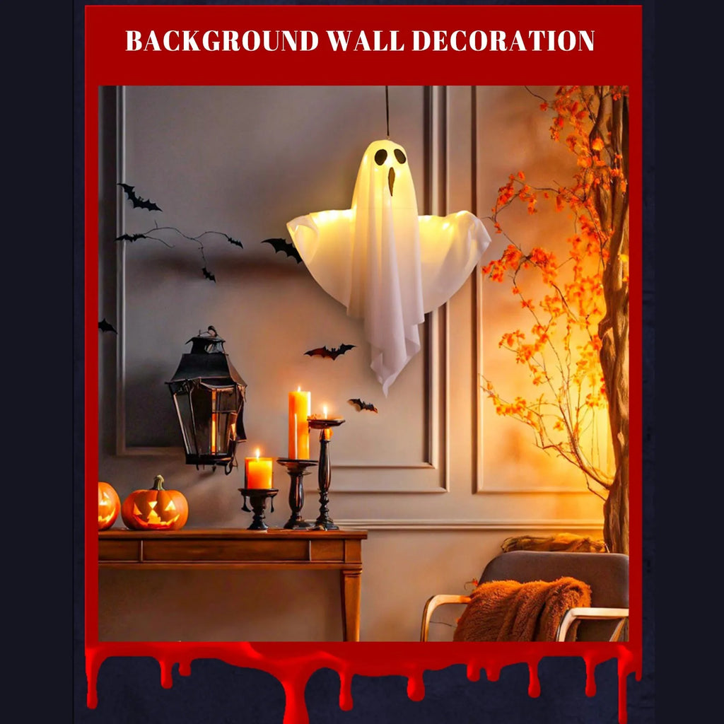 Veylora Halloween Ghost Hanging Decorations Halloween Hanging Light Up White Flying Ghosts Tree Window Wall Scary Ornament 50X40cm