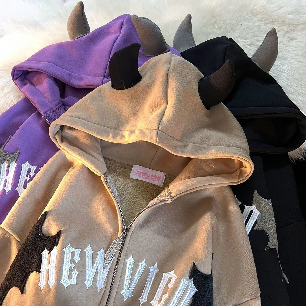 Veylora Hoodies Devil Women Men Dark Style Vintage Harajuku Hoody Zip Up Sweatshirt Hip Hop Streetwear Y2k Aesthetic Grunge Cardigan