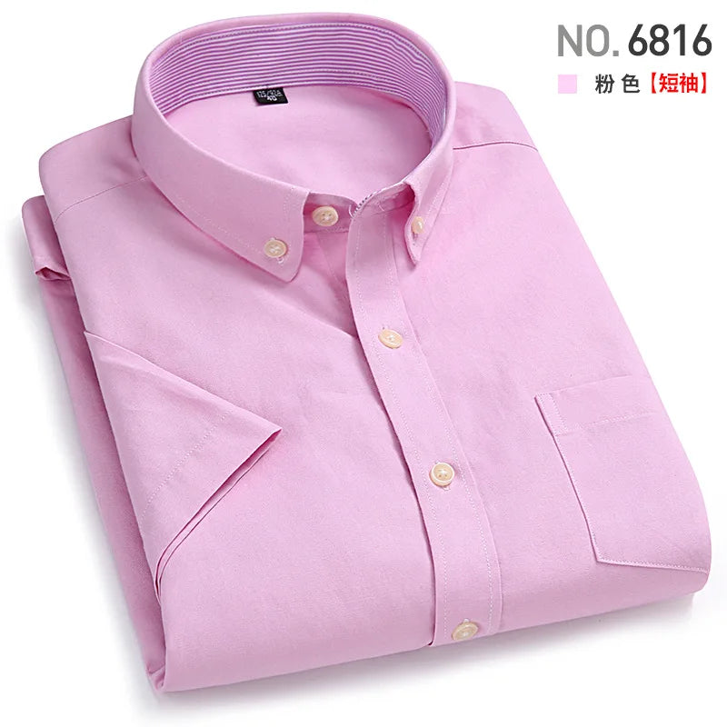 Veylora Men's Short-Sleeved Shirt, Summer Casual, Oxford Fabric, Solid Color, Simple, Trendy, Comfortable and High-Quality, Street Style