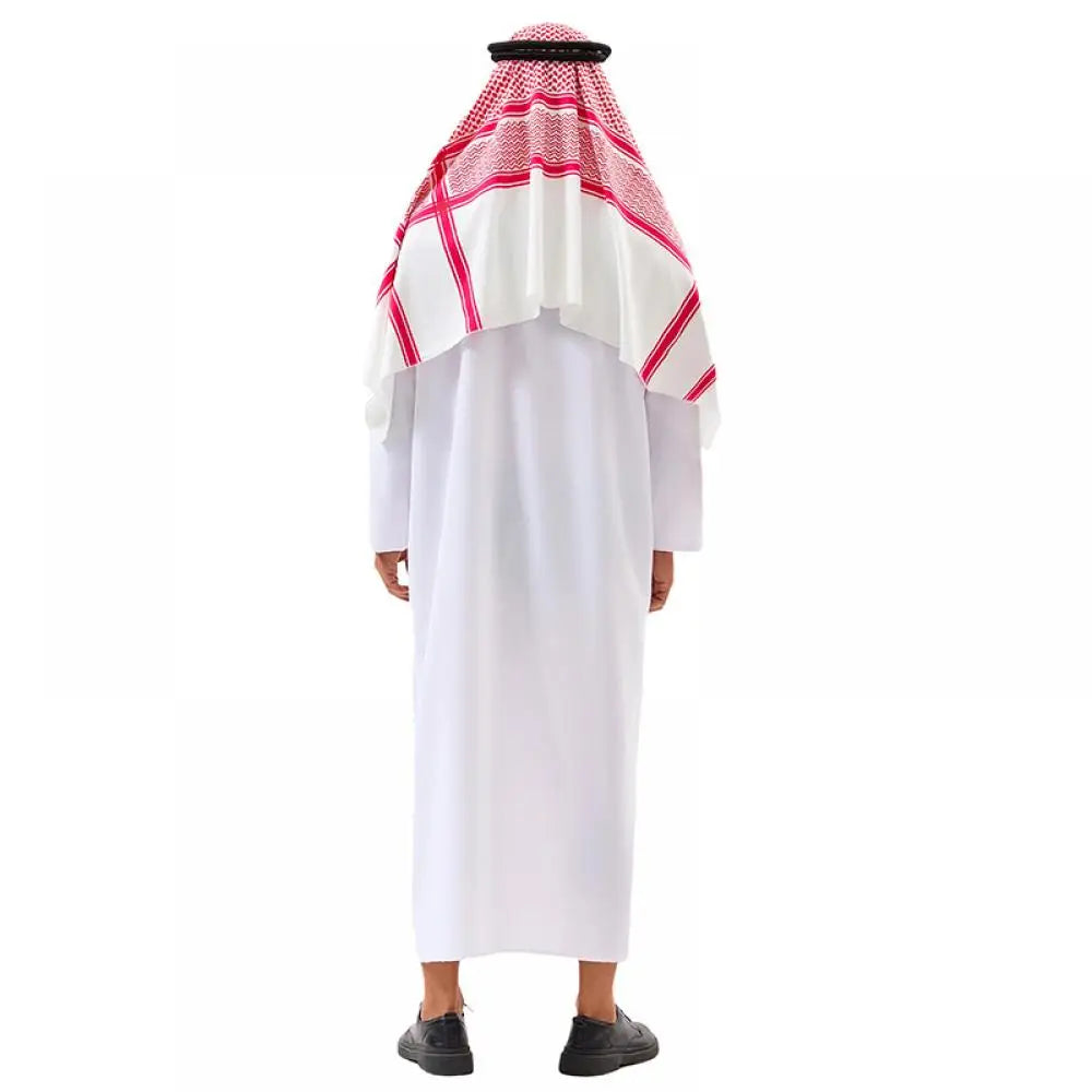 Veylora Arabian Dubai Costume Uae Sheik Cosplay White Robe Headscarf for Wealthy Saudi Birthday Costume Halloween Rich Man Outfit Polyes