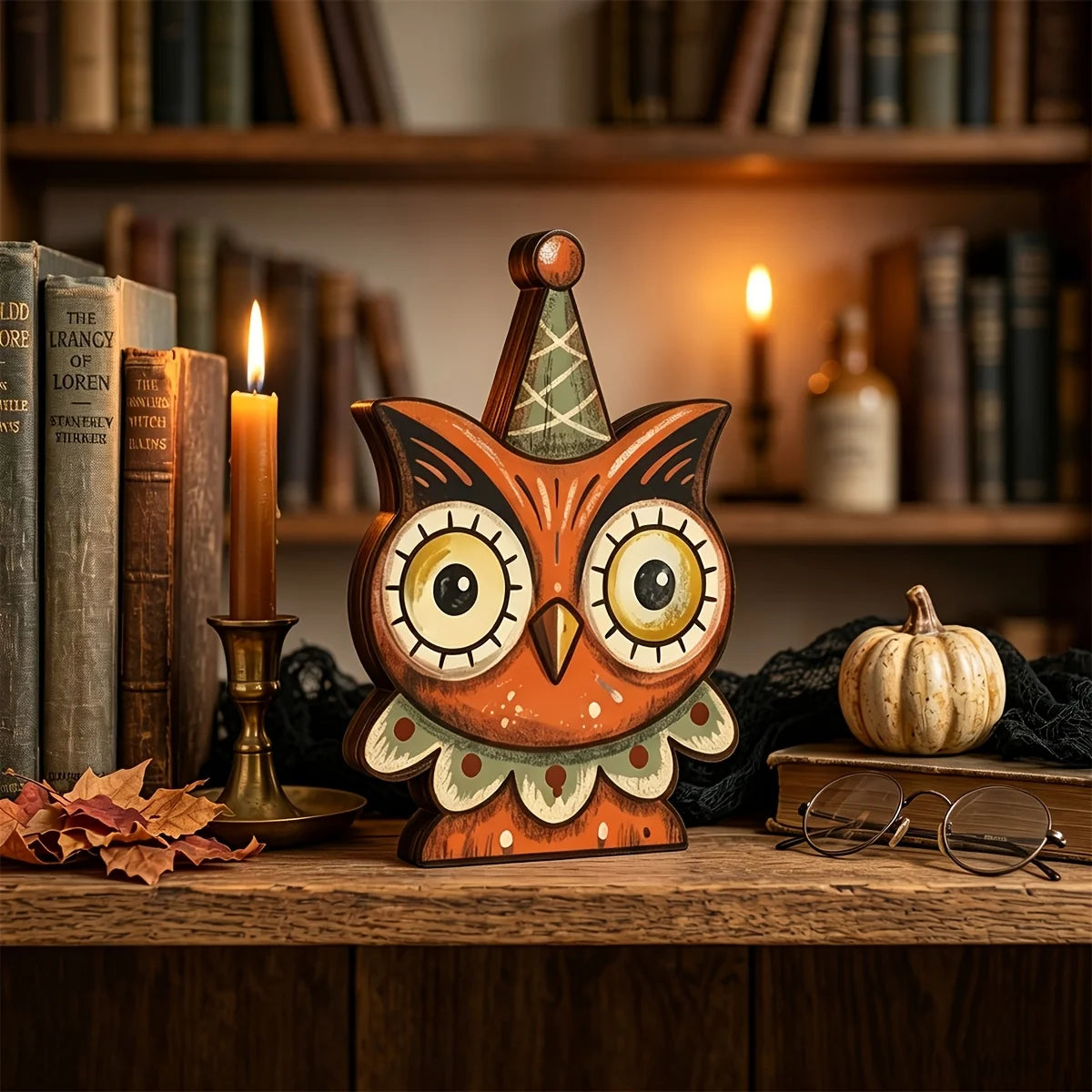 Veylora Halloween Decor Indoor,Retro Wooden Block for Shelf Decoration,Cute Ghost,Pumpkin,Black Cat,Skeleton,Witch Owl,Housewarming Gift