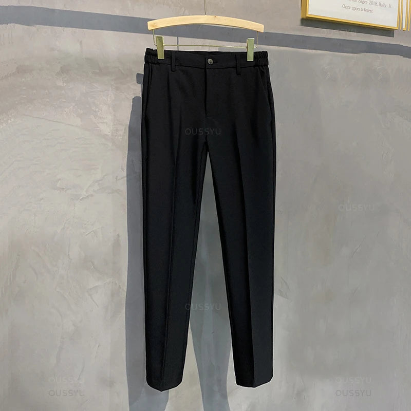 Veylora Summer Men's Casual Pants Suit Pant Slim Fit Work Elastic Waist Thin Jogging Business Trousers Male Black Grey Plus Size 40