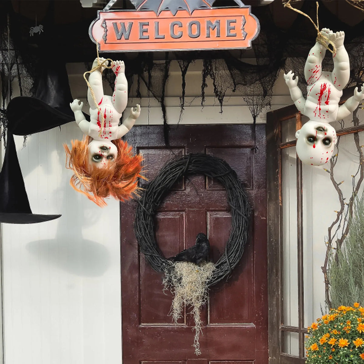 Veylora Halloween Hanging Ghost Dolls Spooky Tricky Toys Ornament Horror Atmosphere Bar Courtyard Prop Happy Halloween Day Party Decor