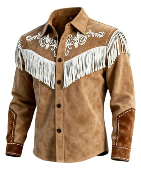 Veylora Unique Design Brown Tassel Leather Velvet Jacket Spring Summer Vintage Style Fashionable Streetwear Top
