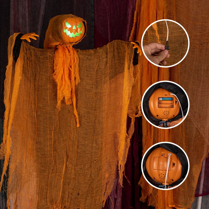 Veylora Halloween Decoration Luminous Demon Pumpkin Scarecrow Hanging Ornaments Turned Head Pumpkin Halloween Horror Home Decor Yard