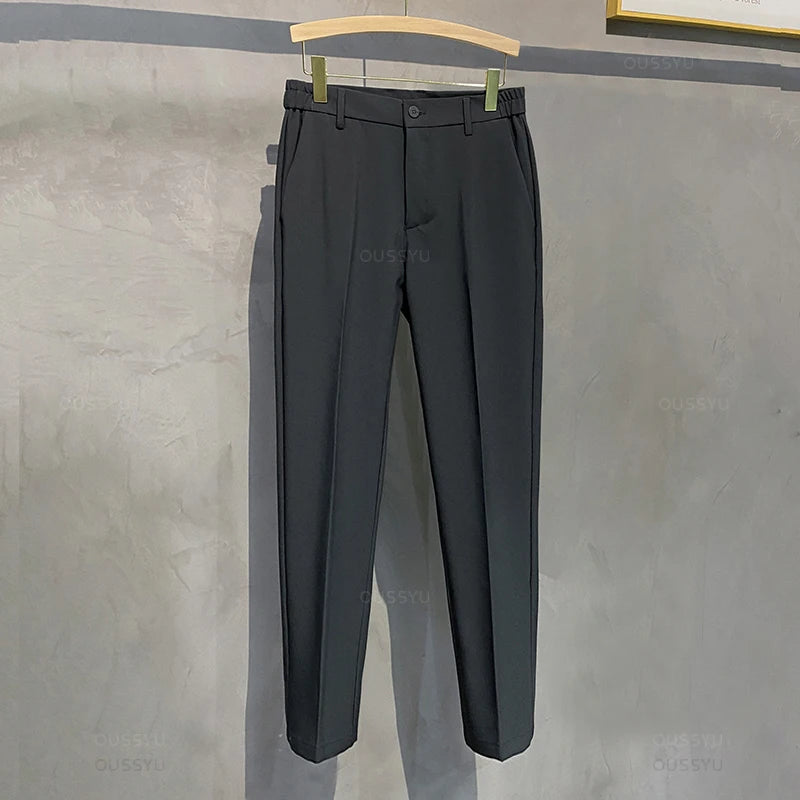 Veylora Summer Men's Casual Pants Suit Pant Slim Fit Work Elastic Waist Thin Jogging Business Trousers Male Black Grey Plus Size 40