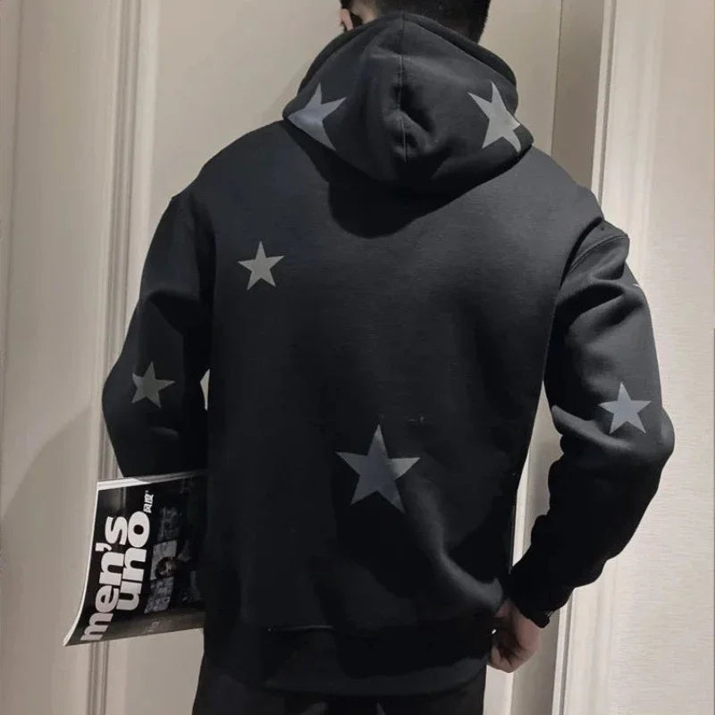 Veylora Hoodies Graphic Sweatshirt for Men Black Hip Hop Male Clothes Loose Luxury Aesthetic Emo 90s Vintage Simple Winter S Warm Hooded