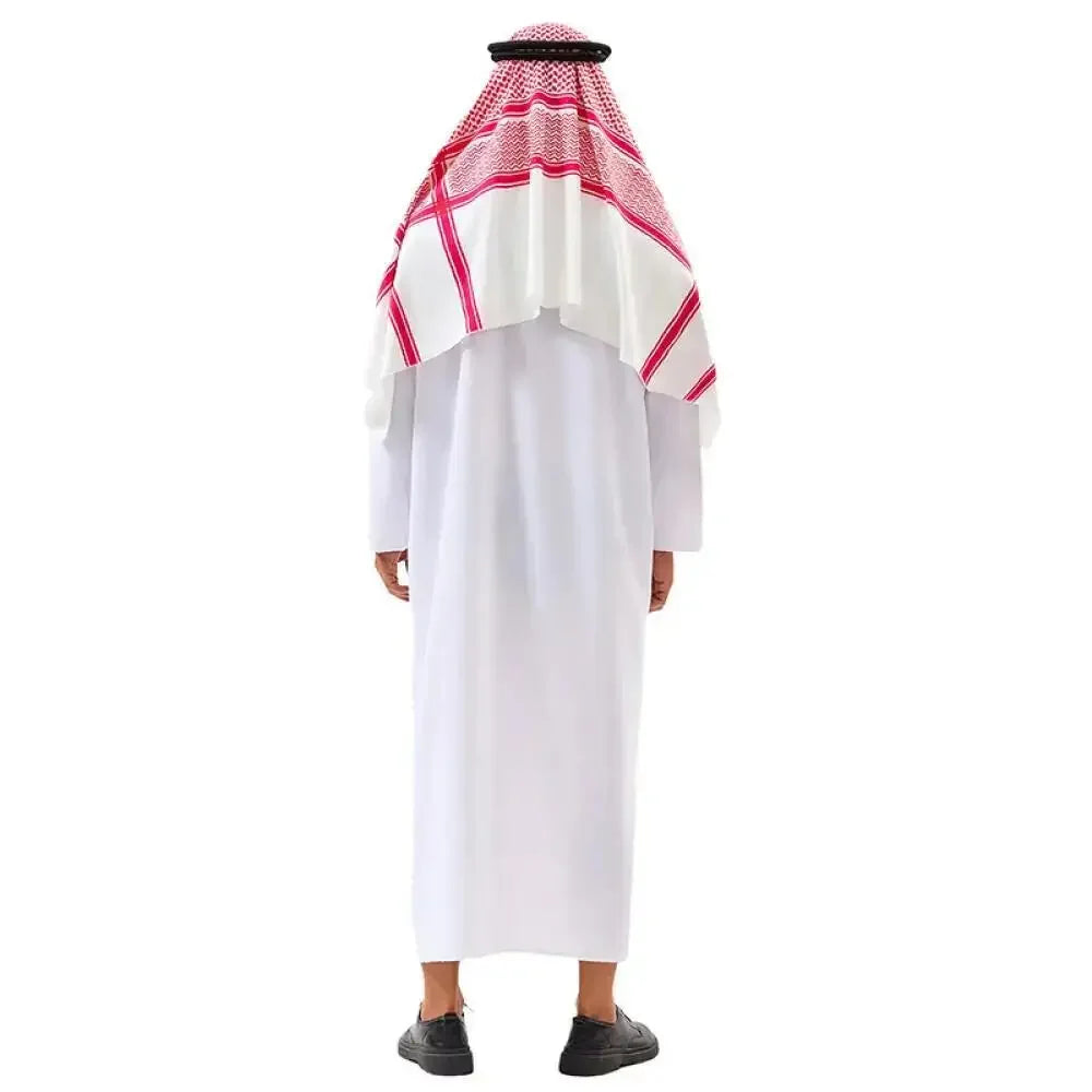 Veylora Arabian Dubai Costume Uae Sheik Cosplay White Robe Headscarf for Wealthy Saudi Birthday Costume Halloween Rich Man Outfit Polyes