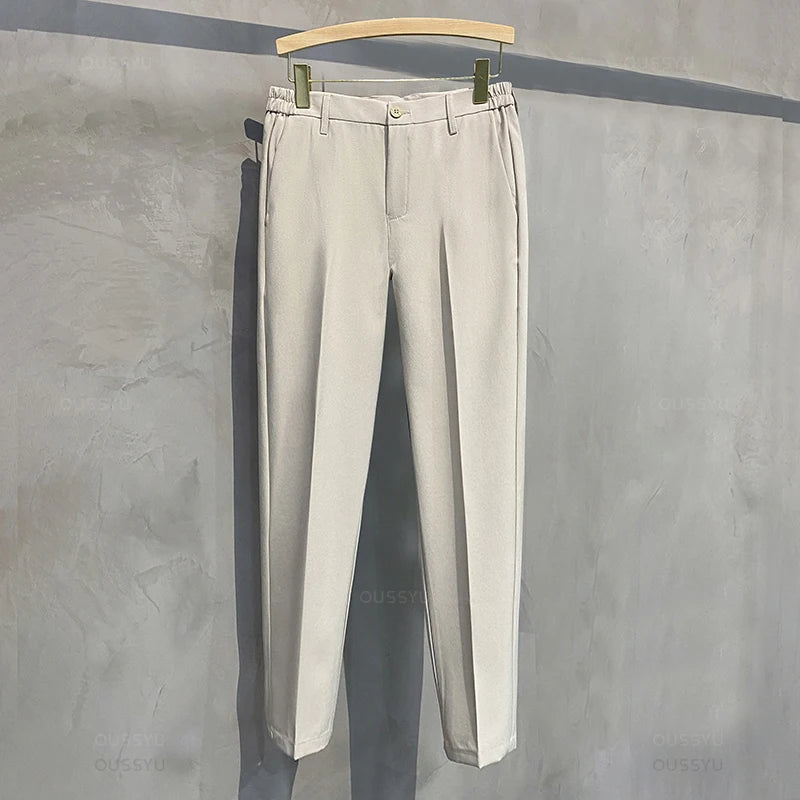 Veylora Summer Men's Casual Pants Suit Pant Slim Fit Work Elastic Waist Thin Jogging Business Trousers Male Black Grey Plus Size 40