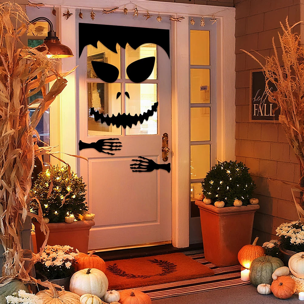 Veylora Halloween Decorations Room Door Stickers Window Decor Skeleton Hand Pumpkin DIY Window Stickers Ghost Devil Witch Hat Decor