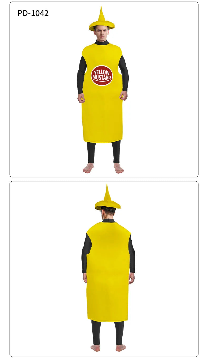 Veylora Festival Costumes Red Tomato Delicious Ketchup Costume Adult Boy Girl Funny Disguise Suit Yellow Halloween Cosplay Party Clothes