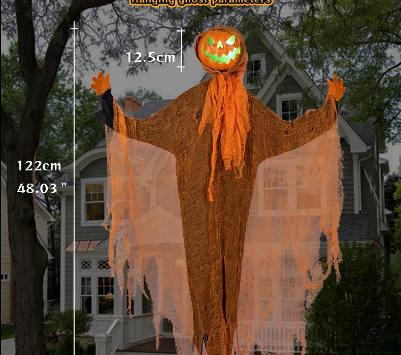 Veylora Halloween Decoration Luminous Demon Pumpkin Scarecrow Hanging Ornaments Turned Head Pumpkin Halloween Horror Home Decor Yard