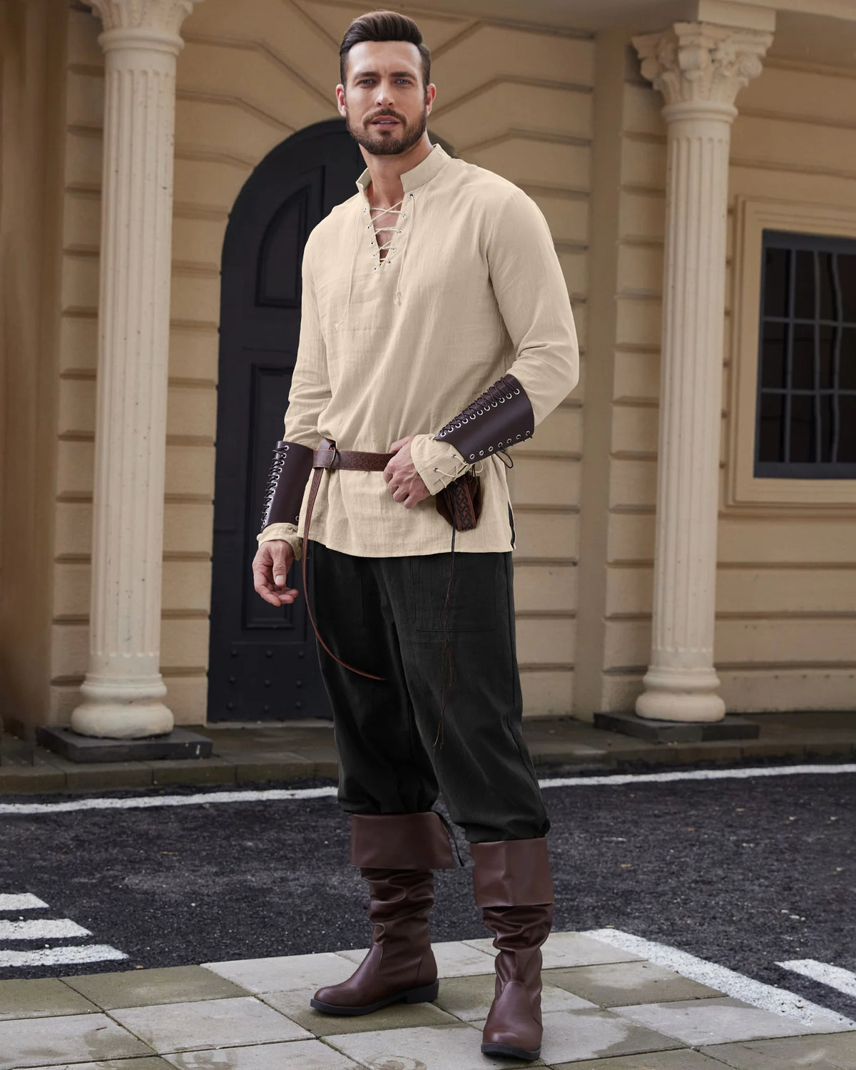 Veylora Men's Medieval Viking Shirt Renaissance Shirt Pirate Men's Long-Sleeved Halloween Cosplay Costume, Daily Casual Shirt
