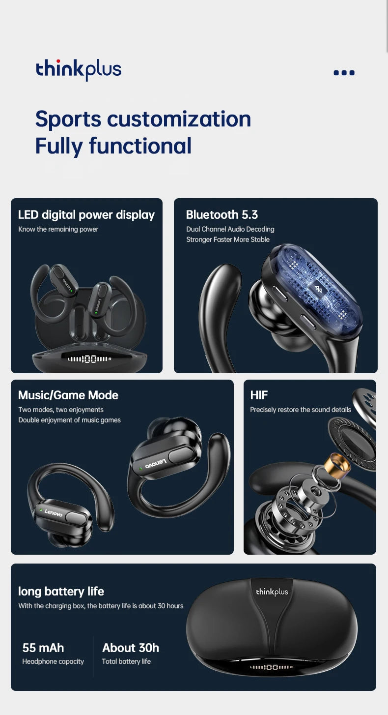 Veylora Original Lenovo XT80 Sports Wireless Earphones with Mics, LED Power Display,Hifi Stereo Sound Bluetooth 5.3 TWS HeadphHeadphones