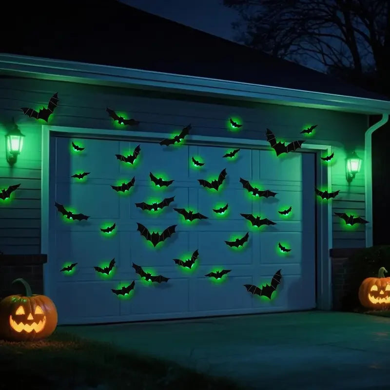 Veylora Halloween Decorations  3D LED Lighted Bats with Purple Green Lights, Waterproof Window Stickers for Indoor Outdoor Scary Decor