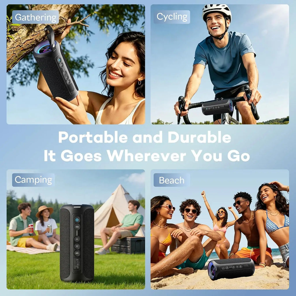 Veylora Ortizan Bluetooth Speaker, 40W Peak Outdoor Portable Loud Speakers Wireless with Deep Bass, USB/AUX/TF Card Port, RGB Light, TWS Stereo, EQ, IPX7 Waterproof for Party, Beach, Kayaking, Camping, Backyard, Garage