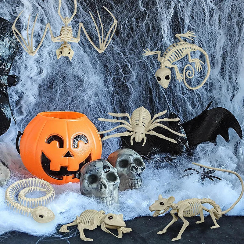 Veylora Halloween Decorations-Realistic Skeleton Props with Bats and Scorpions,Plastic Animal Bones for Haunted Houses,Bars,and Pranks