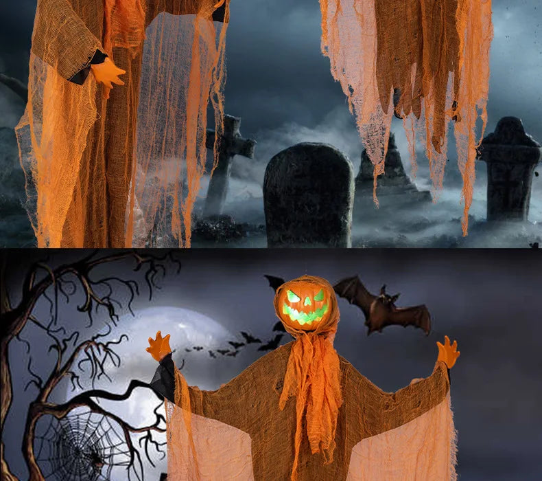 Veylora Halloween Decoration Luminous Demon Pumpkin Scarecrow Hanging Ornaments Turned Head Pumpkin Halloween Horror Home Decor Yard