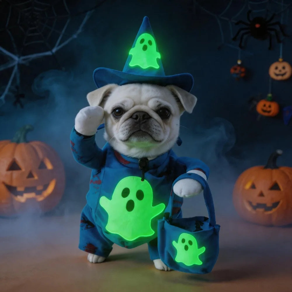 Veylora Halloween Dog Clothes Pet Costume Funny Cosplay Outfit with Fluorescent Ghost Cute Dog Cat Dress Up Festive Party Apparel Set