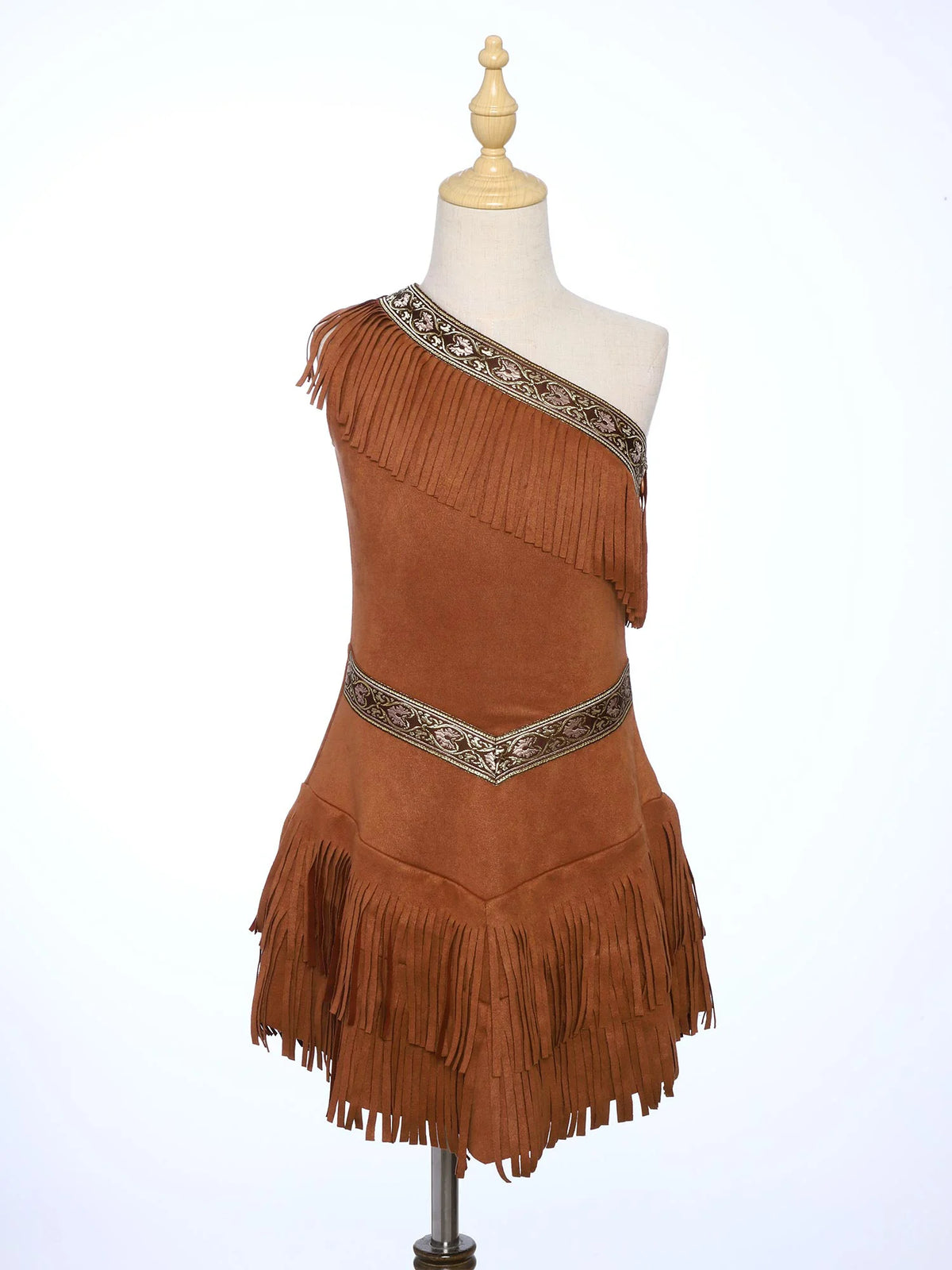 Veylora Girls Indian Indigenous Costumes Halloween Cosplay Dresses Caveman Savage Indians Princess Dress Suede Dress And Tassel Sleeves
