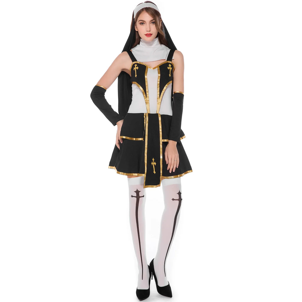 Veylora Halloween Costumes Religious Pastor Father Priest Pope Costume Medieval Nun Cosplay Carnival Party Fancy Dress Up for Men Women