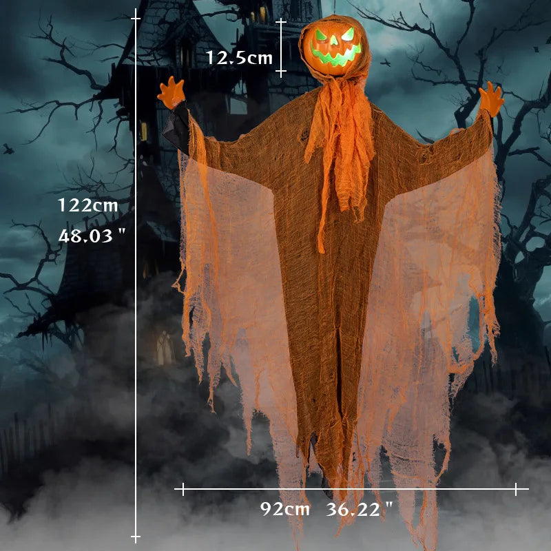 Veylora Halloween Decoration Luminous Demon Pumpkin Scarecrow Hanging Ornaments Turned Head Pumpkin Halloween Horror Home Decor Yard