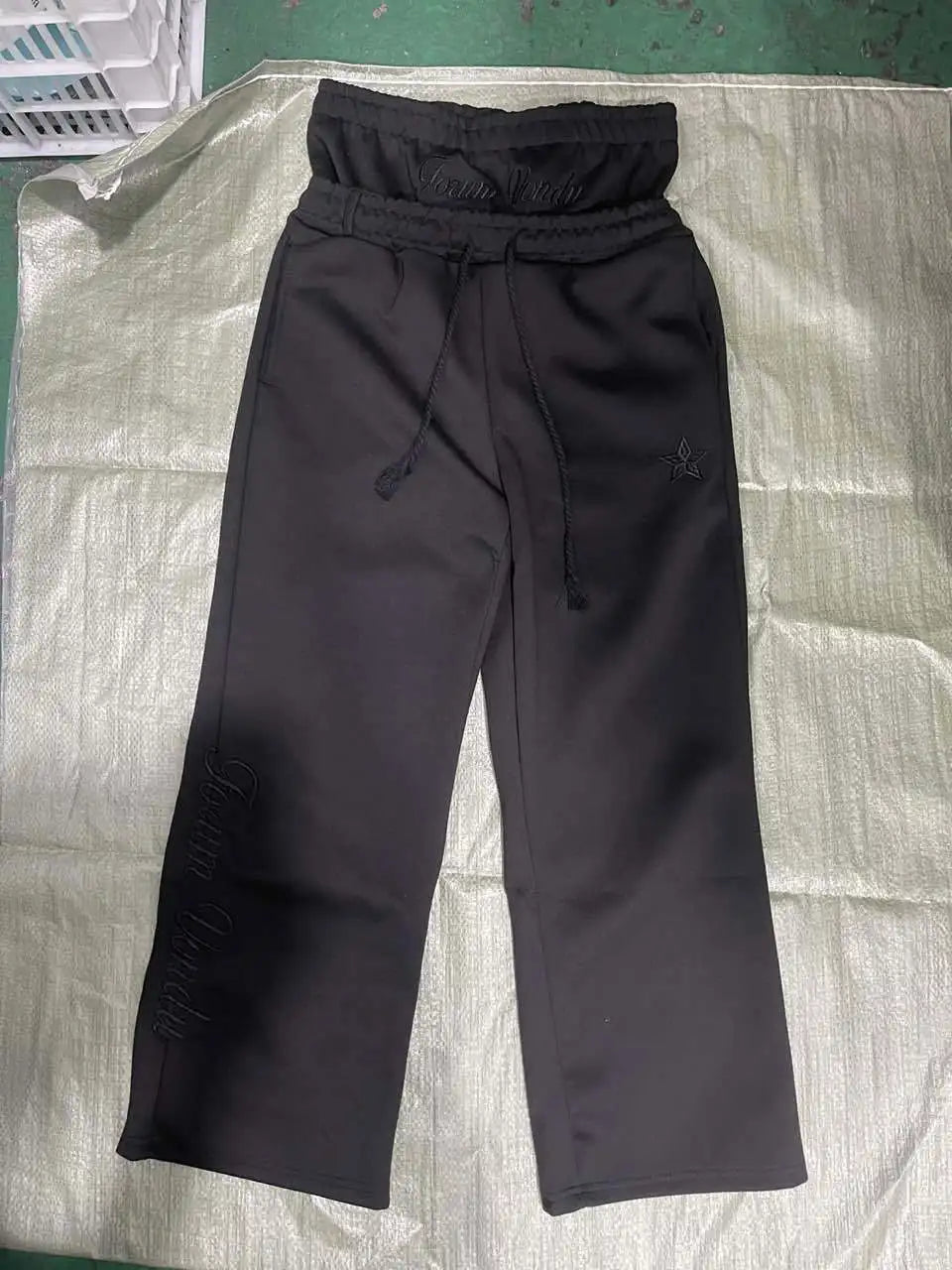 Veylora Harajuku Loose Double Waisted Sweatpants Y2K American Solid Color Letter Embroidery Casual Pants Hip Hop Drawstring Waist Jogger