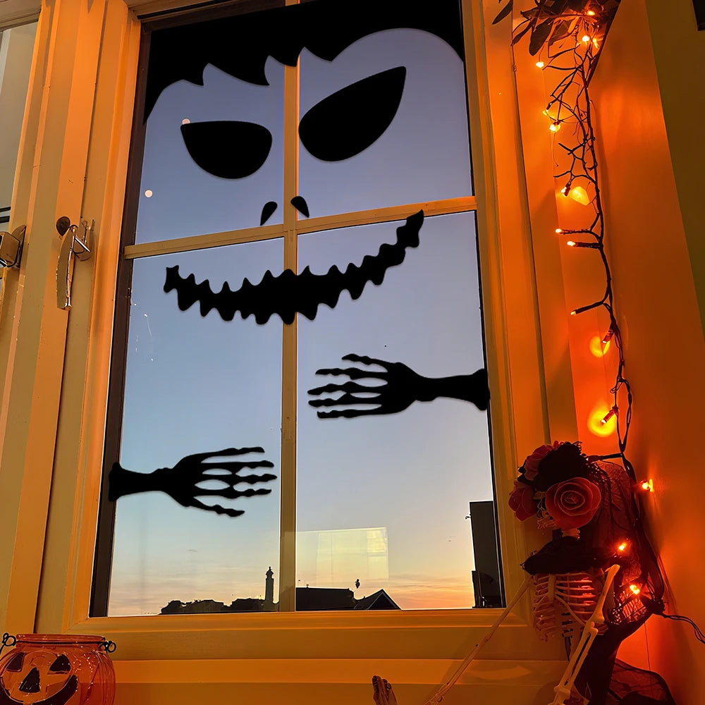 Veylora Halloween Decorations Room Door Stickers Window Decor Skeleton Hand Pumpkin DIY Window Stickers Ghost Devil Witch Hat Decor