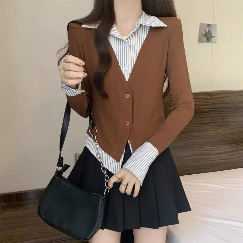 Veylora Striped Shirts & Blouses For Women Basic Modern Long Youthful Clothes Cute And Elegant New 2025 Aesthetic Plus Size Woman Top