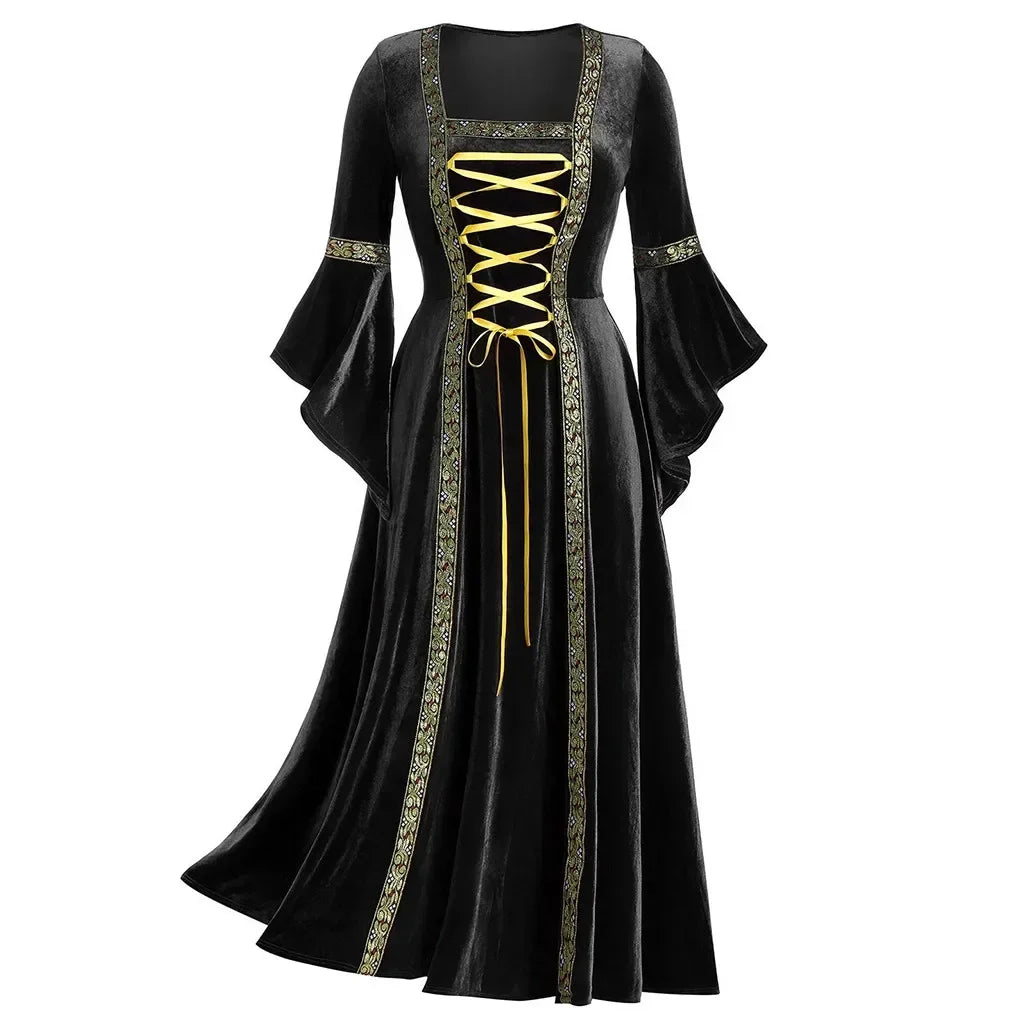 Veylora Halloween Women Dress Costumes For Women Long Sleeve Medieval Cosplay Vintage Vampire Witch Victorian Gothi Bandage Dress