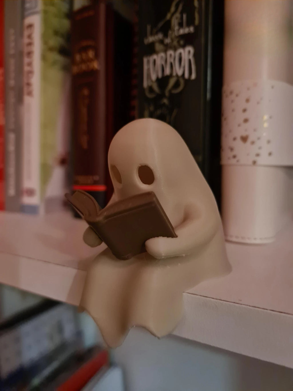 Veylora Halloween Party Decoration Favors Cute Little Ghost Sitting on A Shelf Reading A Book with Flickering Ornament Gift Spooky Idea