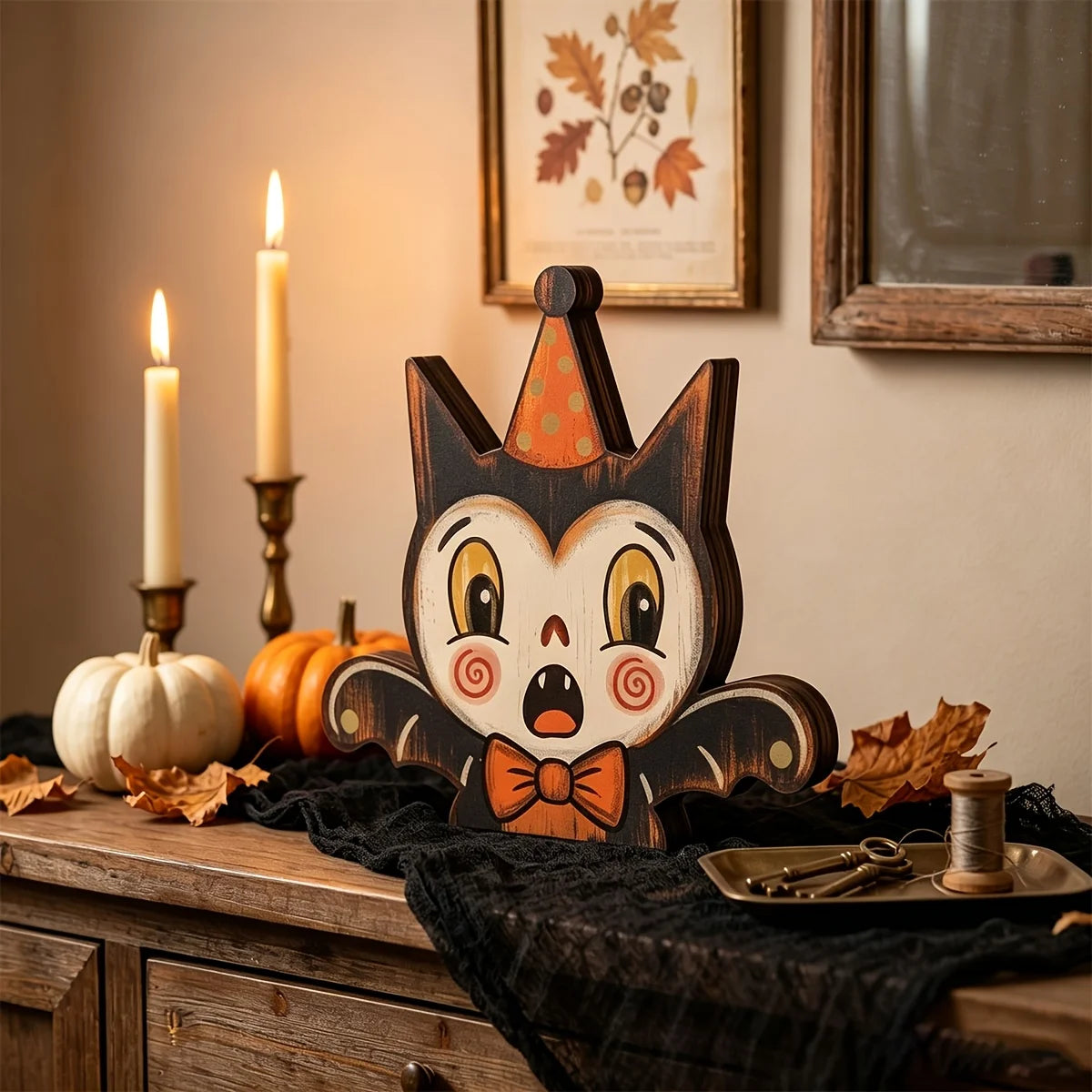 Veylora Halloween Decor Indoor,Retro Wooden Block for Shelf Decoration,Cute Ghost,Pumpkin,Black Cat,Skeleton,Witch Owl,Housewarming Gift