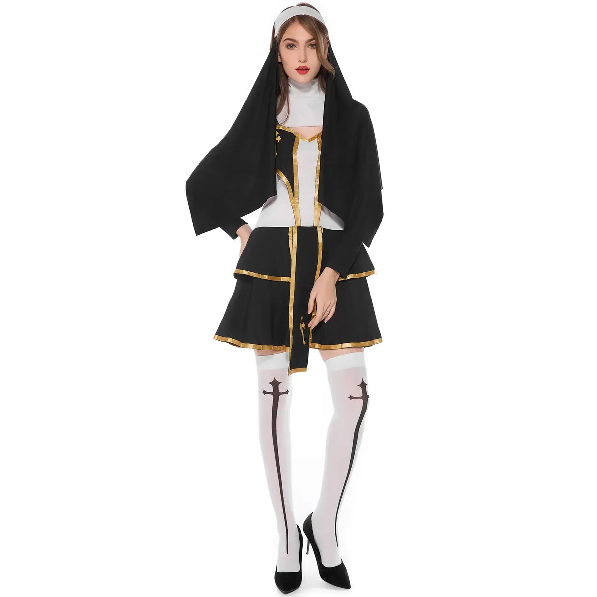 Veylora Halloween Costumes Religious Pastor Father Priest Pope Costume Medieval Nun Cosplay Carnival Party Fancy Dress Up for Men Women