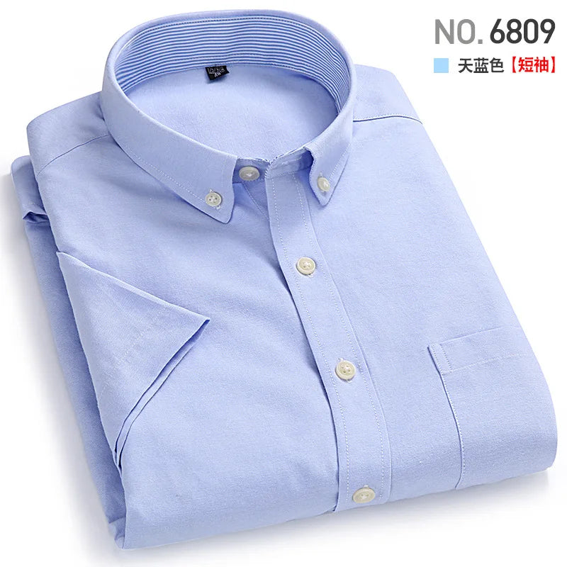 Veylora Men's Short-Sleeved Shirt, Summer Casual, Oxford Fabric, Solid Color, Simple, Trendy, Comfortable and High-Quality, Street Style